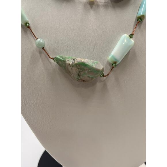 Margo Morrison Peruvian Opal, Variscite Swarovski Crystal 925 Necklace 35” New - Picture 2 of 14